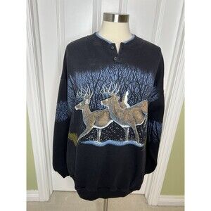 Vintage 90s Artisans Sunschein Designs Deer Buck Sweatshirt XXL USA Wildlife